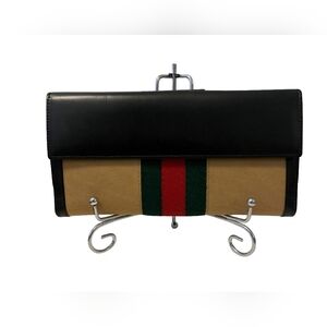 Gucci Vintage Sherry Web Bi-Fold Long Wallet - Excellent Condition
